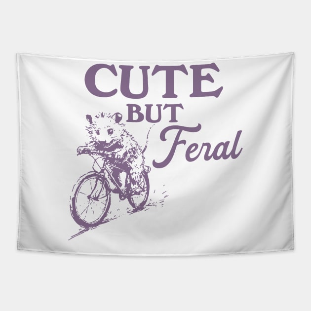 Cute But Feral Possum On A Bike Shirt, funny possum meme Tapestry by Y2KSZN