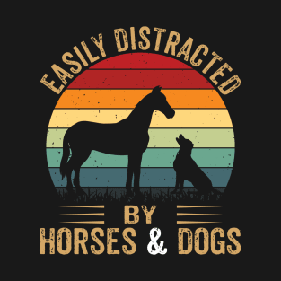 Easily Distracted By Horse And Dogs Funny Horse Riding Girls T-Shirt