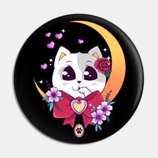 Kawaii Moon Kitty Pin