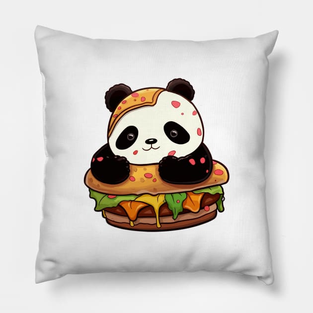 Kawaii Panda Burger Pillow by Retroprints