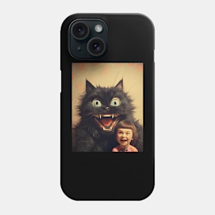 Vintage Little Girl and Creepy Cat - Enchanting Retro Art Phone Case