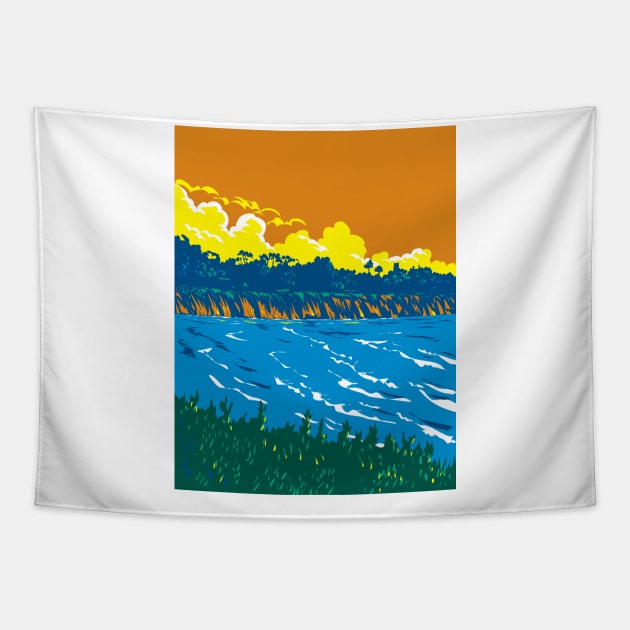 Devereux Beach or West Campus Beach in Isla Vista California WPA Poster Art Tapestry by retrovectors