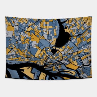 Hamburg Map Pattern in Blue & Gold Tapestry