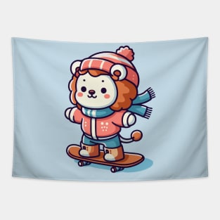 Cute lion Snowboarding Tapestry