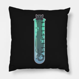 Space Cat - Alien in Test Tube Green Pillow