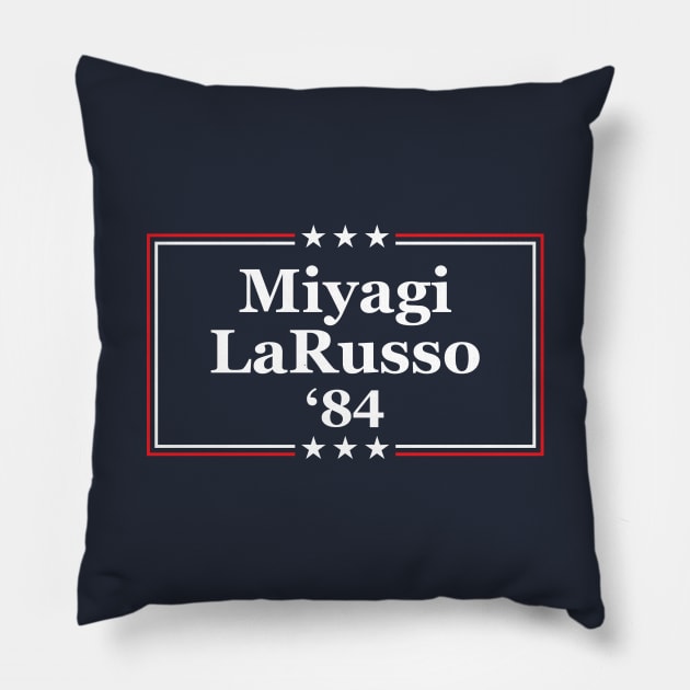 Miyagi LaRusso '84 Pillow by GloopTrekker