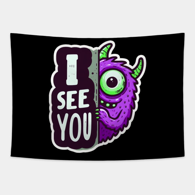 Peekaboo I SEE YOU Monster Tapestry by Plushism