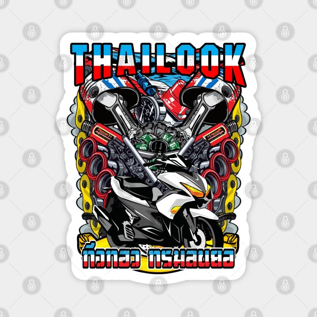 Motorcycle racing Biker Engine Thailook white badass red rider Magnet by Moonwing