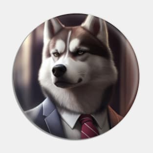 Adorable Husky Dog Wearing A Suit - Unique Wildlife Graphic For Fashion Lovers Pin