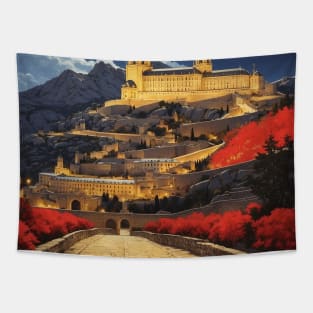 El Escorial Spain Starry Night Travel Tourism Retro Vintage Art Tapestry