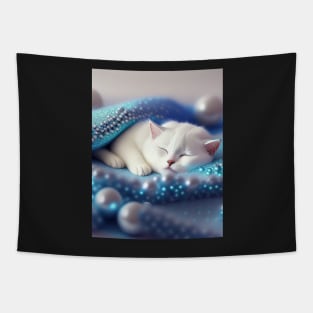 White British Shorthair Cat With Pearls Tapestry