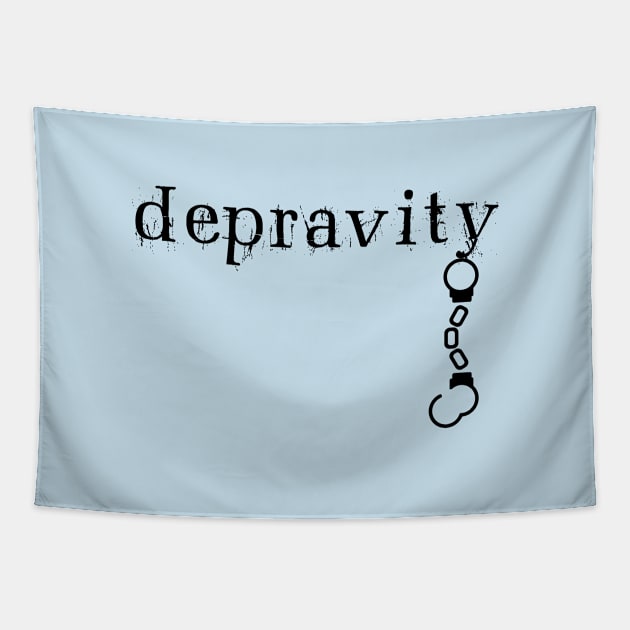 Depravity Handcuffs Hanging Light-Monotone Tapestry by depravitee