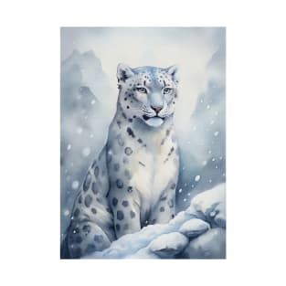 A Proud Snow Leopard Went Hunting, in the Snowy forest, Hight Mountains, Snow Falling, Winter Landscape, Wildlife White Panthera, Watercolor Realistic Illustration, Art, Portrait, Poster, Shirt, Christmas Holiday, Birthday gifts, Hunting lover T-Shirt