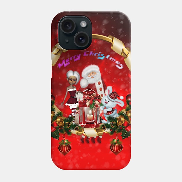 Santa Claus and cute elf wish you a merry christmas Phone Case by Nicky2342