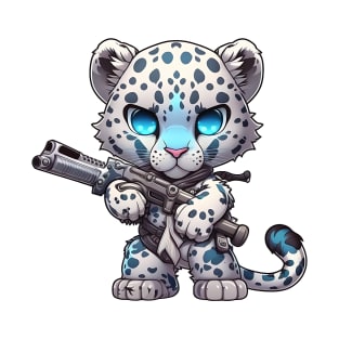 Armored Cute Snow Leopard Holding a Riffle T-Shirt