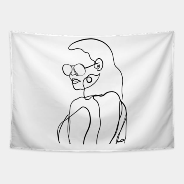 Women minimalistic one line art Tapestry by Doodle Intent