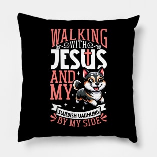 Jesus and dog - Swedish Vallhund Pillow