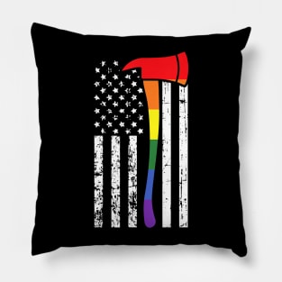 Firefighter American Flag Lgbt Q Gay Pride Flag Fireman Pillow