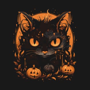 Halloween Cat Spooky Pumpkin Crew T-Shirt