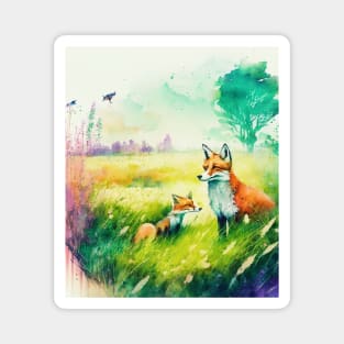 Mama Fox With Her Baby Watercolor Art Magnet