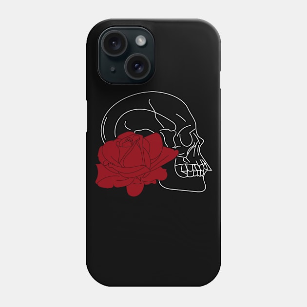 Skull and red rose t-shirt, stickers, cases, notebooks, pillows, totes, masks Phone Case by Anastasia Letunova