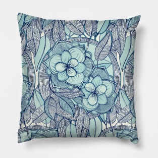 Teal Magnolias – a hand drawn pattern Pillow