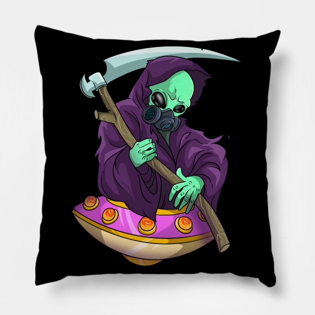 Grim Reaper Alien Skull of Death Pillow by Trendy Black Sheep