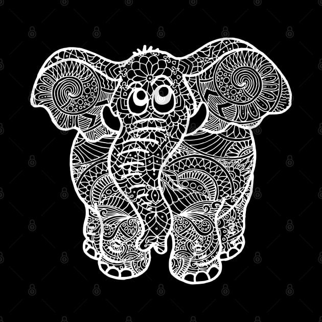 Elephant Zentangle - White Lace by ElviraDraat