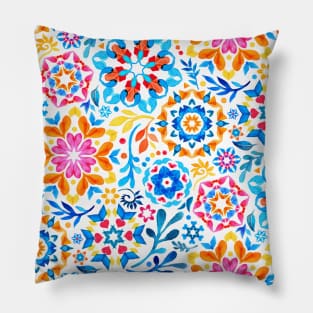 Watercolor Kaleidoscope Floral - brights Pillow