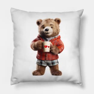 Adorable Teddy Bear Drinking Coffee Early in the Morning Pillow