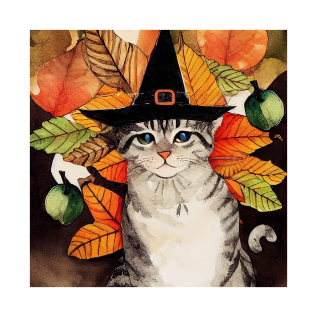 Cat in witch hat Halloween by fistikci