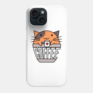 Cat in coffee cup with warped text holding coffee cup with heart orange and brown Phone Case