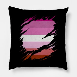 Pink Lesbian Pride Flag Ripped Reveal Pillow