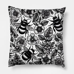 Black and White Floral Pillow