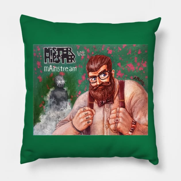 Mister Hipster vs mAinstream Pillow by FieryWolf