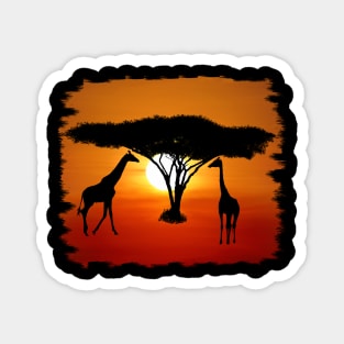 Sun - Giraffe - Tree - Africa Magnet