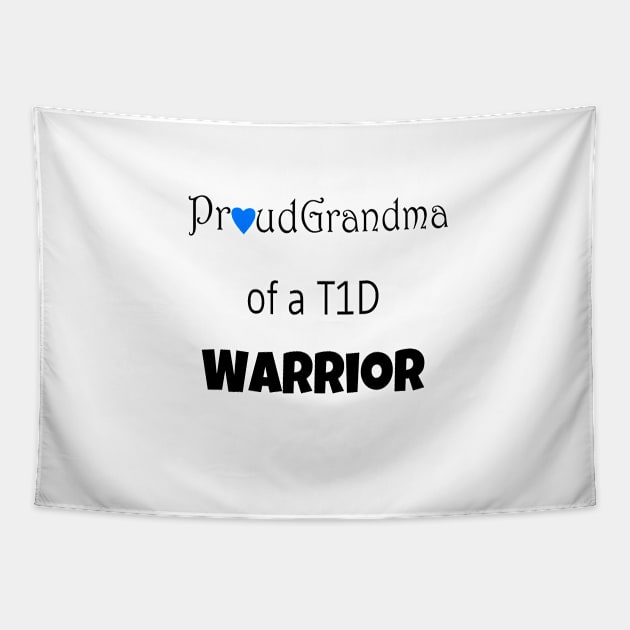 Proud Grandma - Black Text - Blue Heart Tapestry by CatGirl101