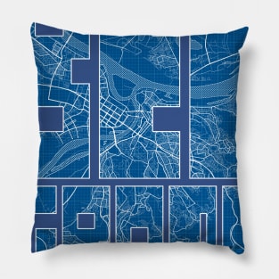 Belgrade, Serbia Map Typography - Blueprint Pillow