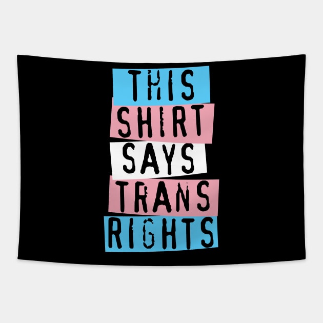 this shirt says trans rights Tapestry by talenlee