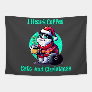 I Love Coffee Christmas And Cats, Cat And Coffee Tapestry