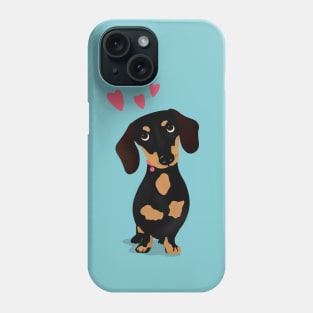 Cute Cartoon Dachshund with Three Pink Hearts Phone Case