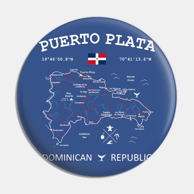 Puerto Plata Dominican Republic Flag Travel Map Coordinates GPS Pin by French Salsa