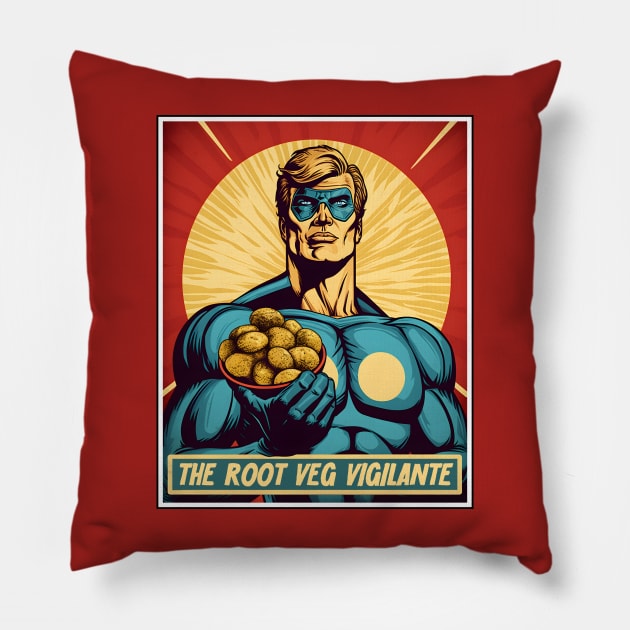 The Root Veg Vigilante - Vegan Superhero Pillow by Dazed Pig