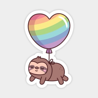 Cute Sloth With Rainbow Heart Balloon Magnet