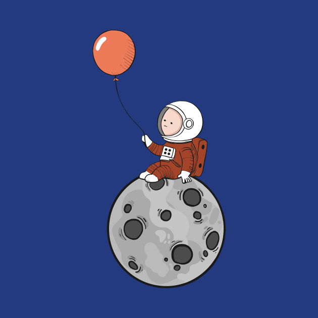 Lost in Thought - Astronaut on Moon with Balloon Art by Designed By Marty