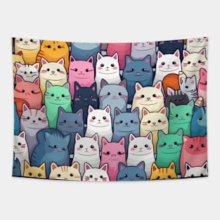 Furry Cuteness: 101 Kawaii Cats in Pastel Paradise Tapestry