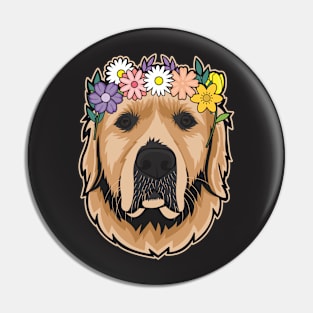 Golden Retriever Wearing A Flower Crown Pin