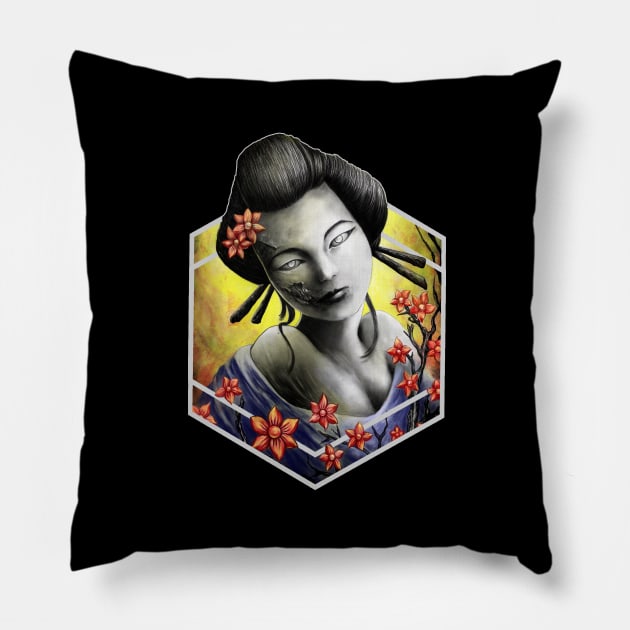 GEISHA SAKURA FLOWERS TRADITIONAL FEMALE JAPANESE  ARTWORK Pillow by asulokal