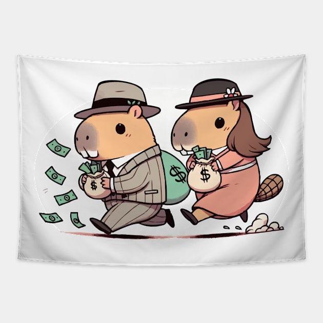 Toronto - High Park Capybaras Bonnie & Clyde V1 Tapestry by nostalgiapress