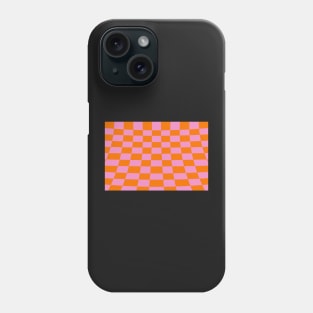 Warped perspective coloured checker board effect grid orange and pink Phone Case